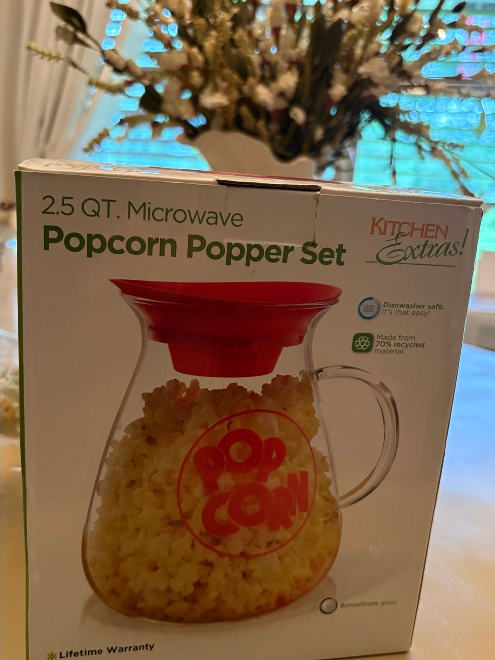 Popcorn Popper Set with Red Lid and Clear Jug